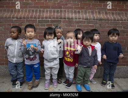 Lower East Side multi ethnic nursery school in the Chinatown neighborhood of Manhattan. Stock Photo