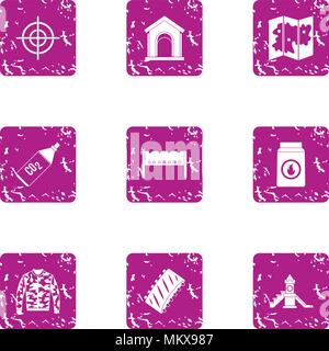 Hunt icons set, grunge style Stock Vector