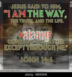 Jesus said to him, “I am the way, the truth, and the life. No one comes to the Father except through me.” John 14:6 Stock Photo