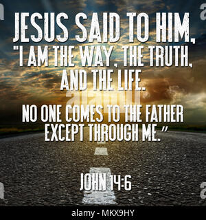 Jesus said to him, “I am the way, the truth, and the life. No one comes to the Father except through me.” John 14:6 Stock Photo