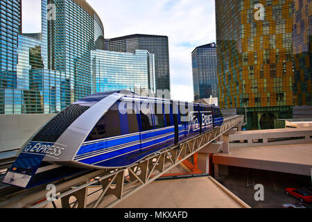 The monorail at Las Vegas city center and aria resort Stock Photo