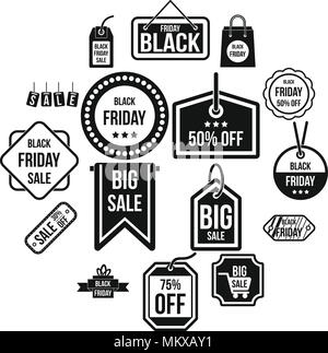 Black Friday icons set, simple style Stock Vector