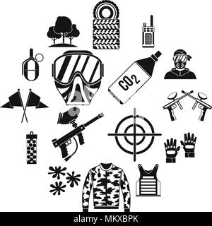 Paintball icons set, simple style Stock Vector