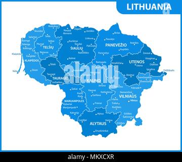 The detailed map of Lithuania with regions or states and cities ...