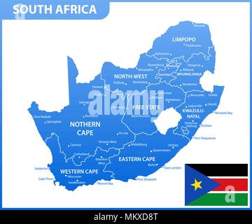 The detailed map of South Africa with regions or states and cities, capital. Administrative division Stock Vector