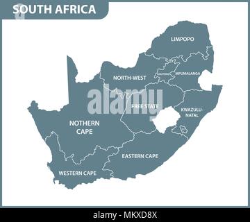 The detailed map of South Africa with regions or states. Administrative division Stock Vector