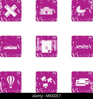 Urban area icons set, grunge style Stock Vector