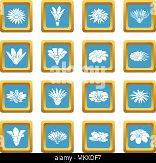 Detailed flower icons set sapphirine square vector Stock Vector