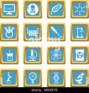 Chemistry laboratory icons set sapphirine square vector Stock Vector