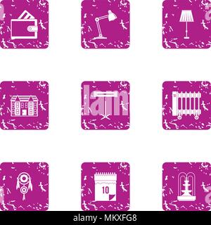 Place of work icons set, grunge style Stock Vector