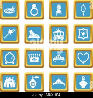 Princess doll icons set sapphirine square vector Stock Vector
