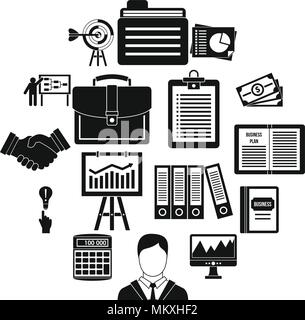 Business plan icons set, simple style Stock Vector