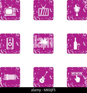 Computer entertainment icons set, grunge style Stock Vector