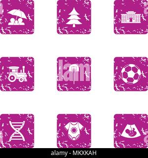 Forest protection icons set, grunge style Stock Vector