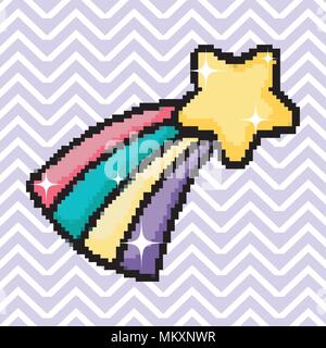 Pixel art star with rainbow Stock Vector