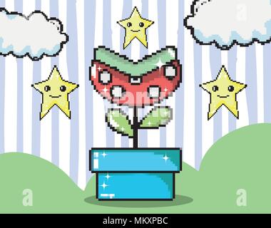 Pixelated videogame fantasy scenery Stock Vector
