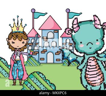 Pixelated videogame fantasy scenery Stock Vector