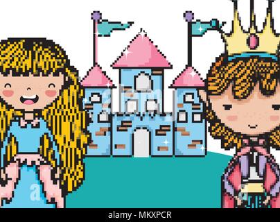 Pixelated videogame fantasy scenery Stock Vector