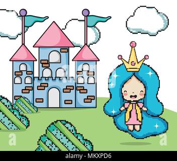Pixelated videogame fantasy scenery Stock Vector