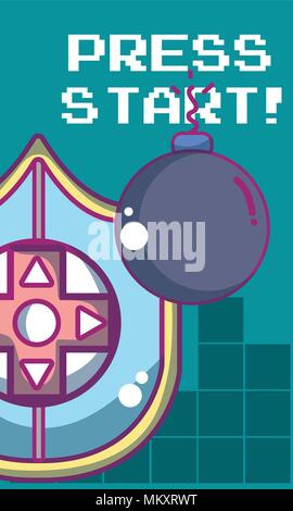 Press start videogame banner Stock Vector