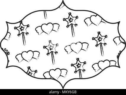 sketch of arabic frame with magic wand and hearts pattern, vector illustration Stock Vector