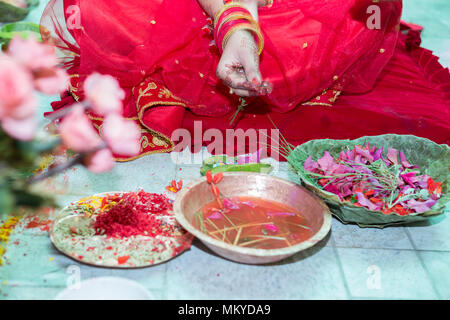 Hindu Nepali Bride's Hand on the wedding day. Stock Photo