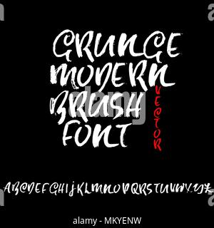 Grunge distress font. Modern dry brush ink letters. Handwritten alphabet. Vector illustration. Stock Vector