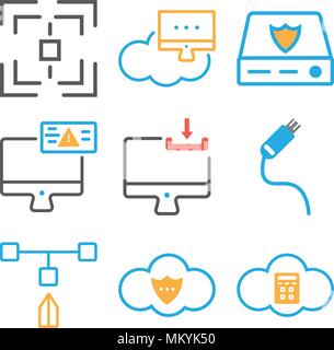 Set Of 9 simple editable icons such as Calculator, Shield, Pendrive, Laptop, Monitor, Server, Network, Web de, can be used for mobile, web Stock Vector