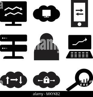 Set Of 9 simple editable icons such as Search statistic, Cloude, Analytic laptop, User, Server, Mobile phone, Cloude on computer, can be used for mobi Stock Vector