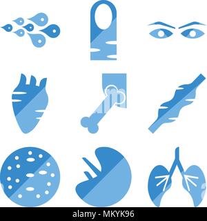Set Of 9 simple editable icons such as Human Lungs, Spleen, Basophil, Muscle, Hip Bone, Heart, Eyebrow, Long Nail, Skin Cells, can be used for mobile, Stock Vector
