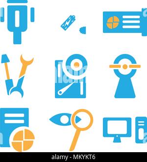 Set Of 9 simple editable icons such as Computer, Zoom, Card, Web cam, Hard drive, Wrench, Cpu, Battery, Cable, can be used for mobile, web Stock Vector