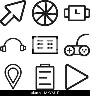 Set Of 9 simple editable icons such as Forward, Calendar, Placeholder, Gamepad, Cit card, Headphones, Waiting, Shutter, Cursor, can be used for mobile Stock Vector