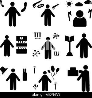 Set Of 9 simple editable icons such as mover, Clown, Magician, Surgeon, Scientist, Librarian, Lumberjack, carpenter, Receptionist, can be used for mob Stock Vector