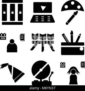 Set Of 9 simple editable icons such as Student, School bell, Highlighter, Backpack, Bookshelf, Watercolor, Laptop, Lockers, can be used for mobile, we Stock Vector