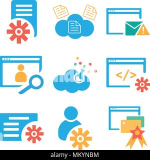 Set Of 9 simple editable icons such as Browser, User, File, Cloud computing, can be used for mobile, web Stock Vector
