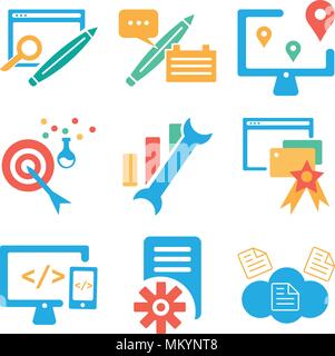 Set Of 9 simple editable icons such as Cloud computing, File, Responsive, Browser, Bar chart, Seo, Monitor, Clipboard, can be used for mobile, web Stock Vector