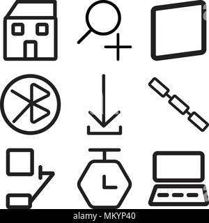 Set Of 9 simple editable icons such as Monitor, Timer, Bell, Link, Download, tooth, Smartphone, Zoom, Home, can be used for mobile, web Stock Vector