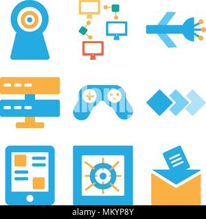 Set Of 9 simple editable icons such as Email, Cooler, Smartphone, Layers, Gamepad, Server, Satellite, Networking, Webcam, can be used for mobile, web Stock Vector