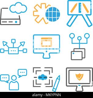 Set Of 9 simple editable icons such as Laptop, Graphic de, User, Folder, Network, Presentation, Setting, Server, can be used for mobile, web Stock Vector