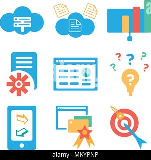 Set Of 9 simple editable icons such as Target, Browser, Smartphone, File, Presentation, Cloud computing, can be used for mobile, web Stock Vector