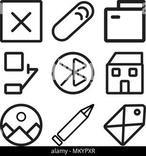 Set Of 9 simple editable icons such as Tag, Edit, Gallery, Home, tooth, Bell, Folder, Clip, Cancel, can be used for mobile, web Stock Vector