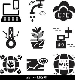 Set Of 9 simple editable icons such as Web, Piction, Eco friendly, Drone, Gardening, Thermometer, Connection, Water, Devices, can be used for mobile,  Stock Vector