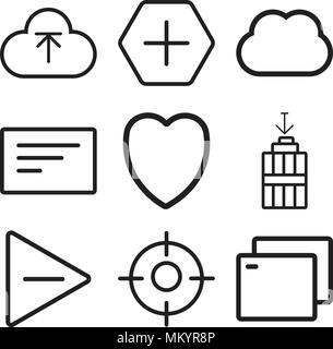Set Of 9 simple editable icons such as Tab, Focus, Play, Garbage, Heart, Left align, Computing, Add, Upload, can be used for mobile, web Stock Vector