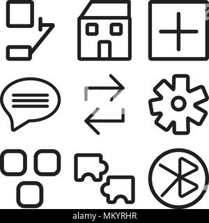 Set Of 9 simple editable icons such as tooth, Puzzle, Layout, Settings, Refresh, Speech bubble, Add, Home, Bell, can be used for mobile, web Stock Vector