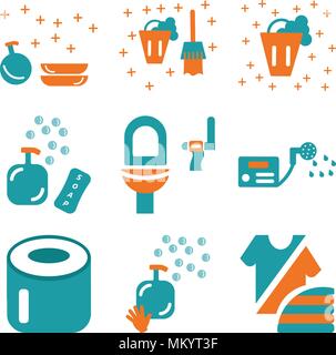 Set Of 9 simple editable icons such as Fashion, Soap, Toilet paper, Water heater, Toilet, Bucket, Dishwasher, can be used for mobile, web Stock Vector