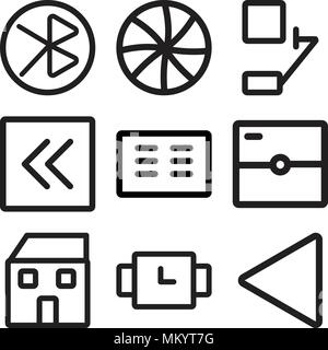 Set Of 9 simple editable icons such as Rewind, Waiting, Home, Photo camera, Cit card, Left arrow, Bell, Shutter, tooth, can be used for mobile, web Stock Vector