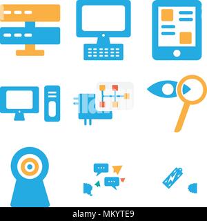 Set Of 9 simple editable icons such as Battery, Chat, Webcam, Zoom, Card, Computer, Smartphone, Server, can be used for mobile, web Stock Vector
