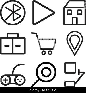 Set Of 9 simple editable icons such as Bell, Search, Gamepad, Placeholder, Shopping cart, Briefcase, Home, Forward, tooth, can be used for mobile, web Stock Vector