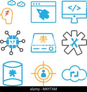 Set Of 9 simple editable icons such as Cloud computing, Target, Server, Settings, Network, Monitor, Browser, Brainstorming, can be used for mobile, we Stock Vector