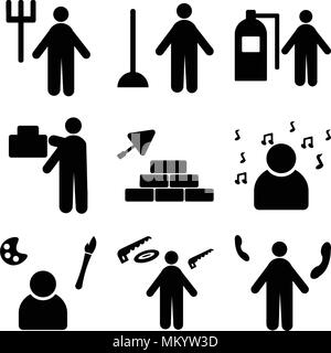 Set Of 9 simple editable icons such as Receptionist, carpenter, Painter, Professor, Construction worker, mover, Firefighter, Plumber, Gardener, can be Stock Vector